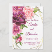 Aquarellfarbene Pink Peonies Rustikale Hochzeit Save The Date (Vorderseite)
