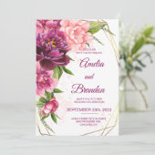 Aquarellfarbene Pink Peonies Rustikale Hochzeitsei Einladung (Stehend Vorderseite)