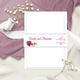 Aquarellfarbene Pink Peonies Rustikales Hochzeitsb Einladungsbanderole