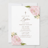 Aquarellfarbene Pink Peonies Taufe Einladung (Vorderseite)