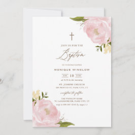 Aquarellfarbene Pink Peonies Taufe Einladung
