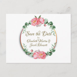 Aquarellfarbene Pink-Peonys Save the Date blorfarb Postkarte