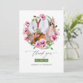 Aquarellfarbene Pink-Poppies Hochzeitliches Foto Dankeskarte (Stehend Vorderseite)