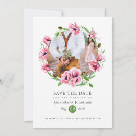 Aquarellfarbene Pink-Poppies Hochzeitliches Foto Save The Date