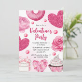 Aquarellfarbene Pinkkuchen und Leckereien Valentin Einladung (Stehend Vorderseite)