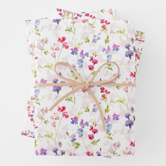 Aquarellfarbene Platterbsen hübsch Geschenkpapier Set (Beispiel)