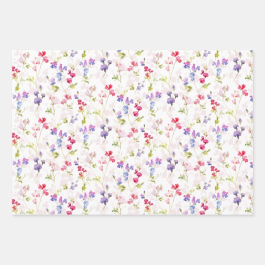 Aquarellfarbene Platterbsen hübsch Geschenkpapier Set (Vorderseite)