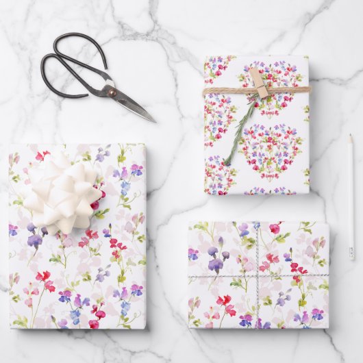 Aquarellfarbene Platterbsen hübsch Geschenkpapier Set (Vorderseite)