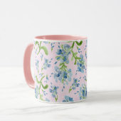 Aquarellfarbene Plumbago-Blume auf Baby Pink Tasse (Vorderseite Links)