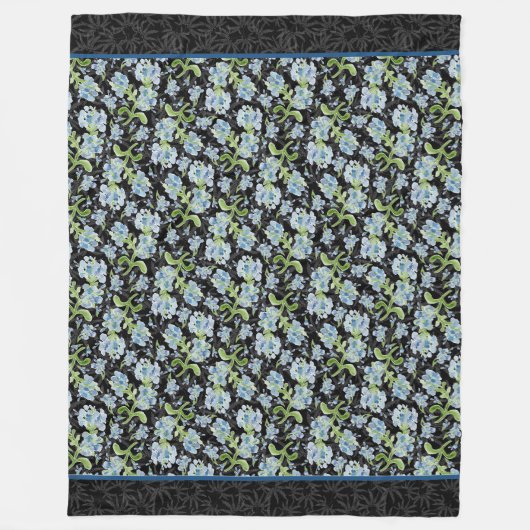 Aquarellfarbene Plumbago-Blume auf Schwarz Fleecedecke (Vorderseite)