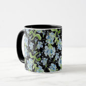 Aquarellfarbene Plumbago-Blume auf Schwarz Tasse (Vorderseite Links)