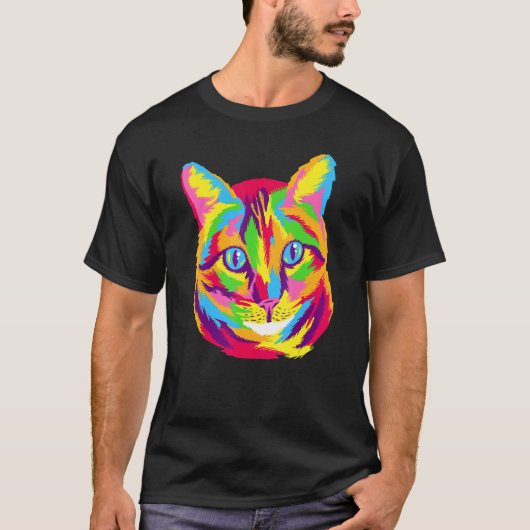 Aquarellfarbene Regenbogenfarben Besitzer Katzen T-Shirt (Vorderseite)