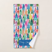 Aquarellfarbene Regenbogenweihnachtsbäume Badhandtuch Set (Handtuch)