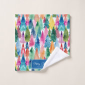 Aquarellfarbene Regenbogenweihnachtsbäume Badhandtuch Set (Waschlappen)