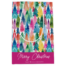 Aquarellfarbene Regenbogenweihnachtsbäume Mittlere Geschenktüte