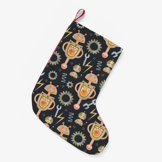 Aquarellfarbene Roboter mit nahtlosem Muster Kleiner Weihnachtsstrumpf (Vorderansicht (hängend))