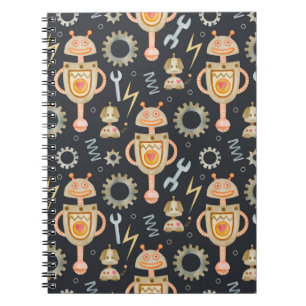 Aquarellfarbene Roboter mit nahtlosem Muster Notizblock