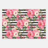 Aquarellfarbene rosa Blume auf der Schwarz-weißen  Geschenkpapier Set (Vorderseite 2)