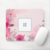 Aquarellfarbene rosa Blume auf einem Monogramm-Mou Mousepad (Mit Mouse)