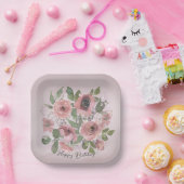 Aquarellfarbene rosa Blume auf Rosa Pappteller (Party)