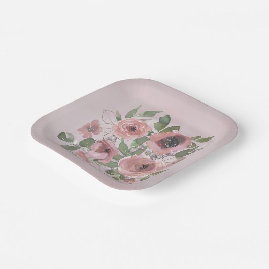 Aquarellfarbene rosa Blume auf Rosa Pappteller (Gewinkelt)