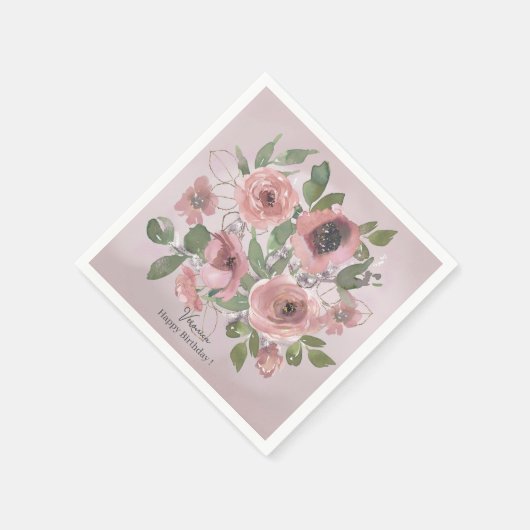 Aquarellfarbene rosa Blume auf Rosa Serviette (Ecke)