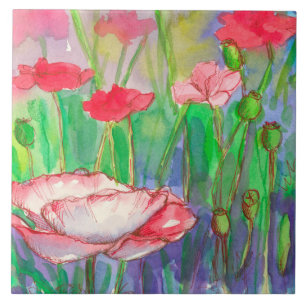 Aquarellfarbene Rosa Blume Fliese