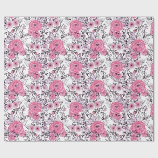 Aquarellfarbene rosa Blume hellweißer Hintergrund Geschenkpapier (Flach)