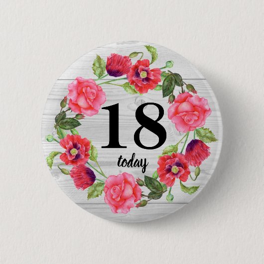 Aquarellfarbene rosa Blume Kreissaal-Design Button (Vorderseite)