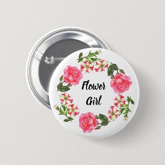 Aquarellfarbene rosa Blume Kreissaal-Design Button (Vorne & Hinten)