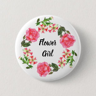Aquarellfarbene rosa Blume Kreissaal-Design Button