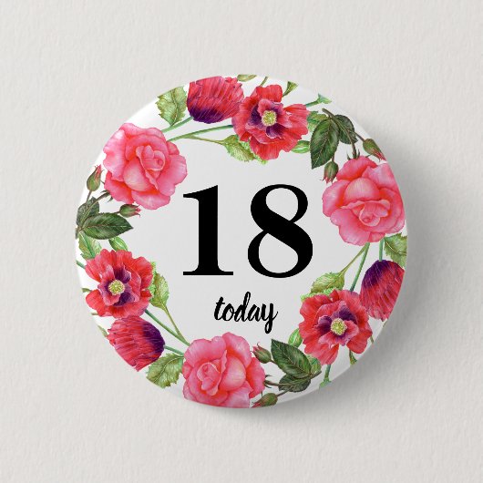 Aquarellfarbene rosa Blume Kreissaal-Design Button (Vorderseite)