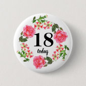 Aquarellfarbene rosa Blume Kreissaal-Design Button (Vorderseite)