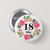 Aquarellfarbene rosa Blume Kreissaal-Design Button (Vorne & Hinten)
