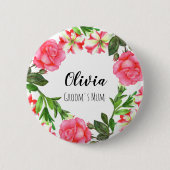Aquarellfarbene rosa Blume Kreissaal-Design Button (Vorderseite)