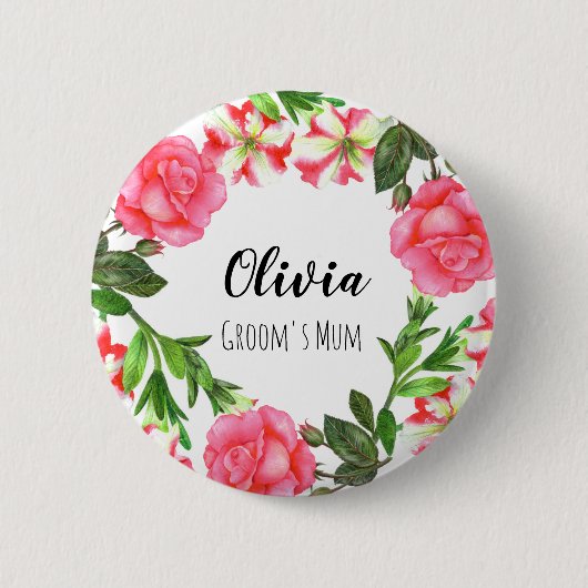Aquarellfarbene rosa Blume Kreissaal-Design Button (Vorderseite)