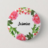 Aquarellfarbene rosa Blume Kreissaal-Design Button (Vorderseite)