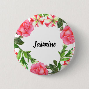 Aquarellfarbene rosa Blume Kreissaal-Design Button