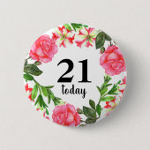 Aquarellfarbene rosa Blume Kreissaal-Design Button (Vorderseite)