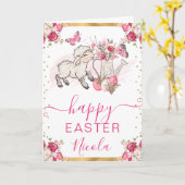 Aquarellfarbene rosa Blume Lamm Happy Oster Karte (Gelbe Blume)