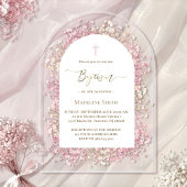 Aquarellfarbene, rosa Blume Taufe Acryleinladungen