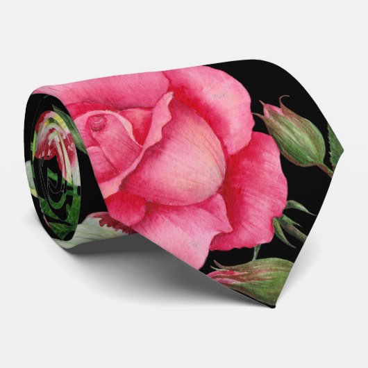 Aquarellfarbene rosa Blume Zirkelkranz Krawatte (Gerollt)