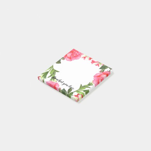 Aquarellfarbene rosa Blume Zirkelkranz Post-it Klebezettel (angewinkelt)