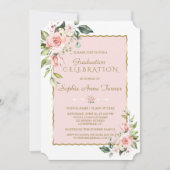 Aquarellfarbene Rosa Blush Bloral Gold Graduation Einladung (Vorderseite)
