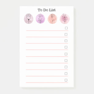 Aquarellfarbene Rosa Blüte zur Liste Post-it Klebezettel