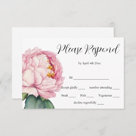 Aquarellfarbene Rosa Blüten Rosa Pfannkuchen Rose RSVP Karte (Vorne/Hinten)