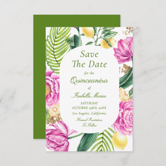 Aquarellfarbene Rosa Blütenstände Save The Date (Vorne/Hinten)