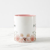 Aquarellfarbene Rosa Creme Blume | Name Monogram Zweifarbige Tasse (Mittel)