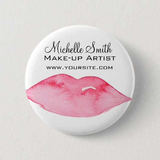 Aquarellfarbene Rosa Lippen Make-up Button (Vorderseite)