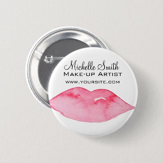 Aquarellfarbene Rosa Lippen Make-up Button (Vorne & Hinten)